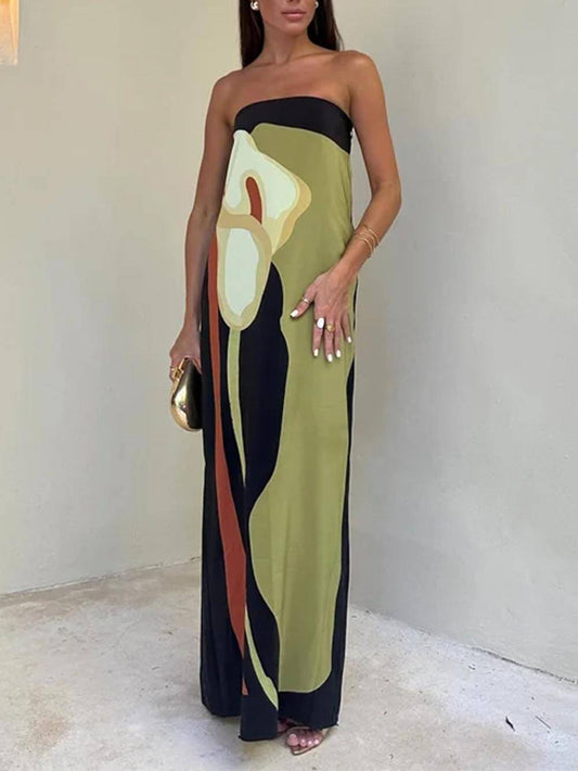 Vestido maxi sem mangas estampado